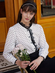 Rosalina Polka Dot Contrast Lace Panel Blouse