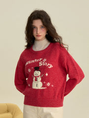 Natalie Round Neck Snowman Wool Sweater