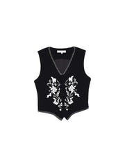 Xiomara V-Neck Embroidery Velvet Vest