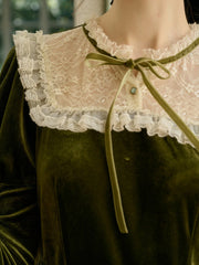 Abigail Lace Collar Patchwork Knee Length Velvet Dress