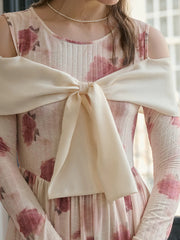 Clare Off-The-Shoulder Bow Print Contrast Color Dress