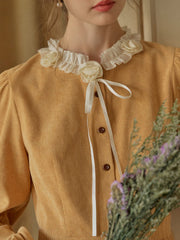 Amiri Romantic 3D Crochet Flowers Trimmed Corduroy Dress