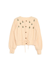 Kira V-Neck Crochet Tie-Waist Wool Sweater