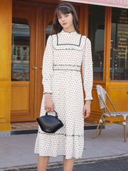 Rosalina Half Turtleneck Polka Dot Contrast Lace Panel Dress