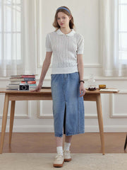 Kamryn Small Lapel Hollow Short Sleeve Knit Top