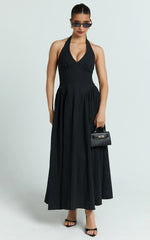 Black Halter Drop Waist Midi Dress