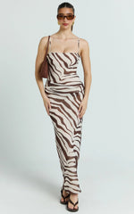 Choc Zebra Spaghetti Strap Maxi Dress