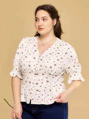 Plus Size Rosalina V-Neck Puff Sleeve Shirt