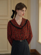 Indy Notched Lapel Contrasting Floral Blouse