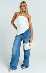 Off-White Strapless Asymmetrical Gathered Top