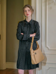 Violet Lapel Dots Pleated Dress