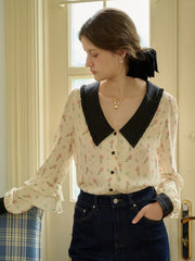 Ayleen Notched Collar Floral Contrasting Blouse