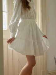 Eileen Sweet Floral Embroidered Trim Hollow Lace Cotton Puffy Skirt