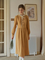 Amiri Romantic 3D Crochet Flowers Trimmed Corduroy Dress