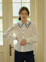 Sarah Embroidery Contrast Collar Casual Shirts