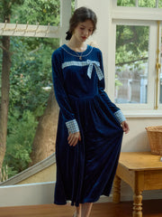 Valerie Round Neck Bow Velvet Dress