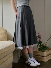 Mariam Contrast Lace Panel Hem Pleated Skirt