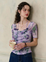 Frankie Floral Print Contrast Color Bow Top