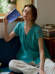 Angela V-Neck 100% Ramie Blouse