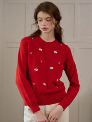 Gracie Round Neck Embroidery Sweater