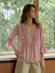 Iliana V-Neck Accordion Pleats Blouse