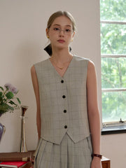 Amina V-Neck Plaid Vest