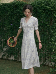 Stormi Charming V-neck Lace Trimmed Floral Print Dress