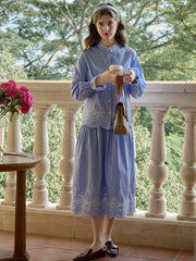 Aubree Striped Cutout Embroidered A-line Skirt