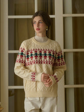 Alianna Fair Isle Ribbed Round Neck Christmas Pattern Knit Sweater