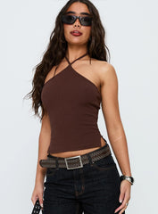 Baseline Halter Rib Top Chocolate