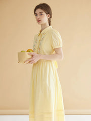 Maryam Floral Embroidery Puff Sleeve Button Front Shirt Dress