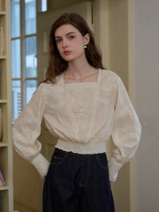 Oakley Square Neck Embroidery 100% Cotton Blouse