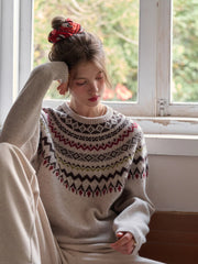 Aliza Round Neck Fair Isle 100% Wool Sweater