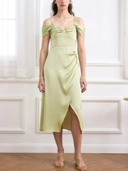 Laurel Bow Collar Dropped Shoulder Slit Dress