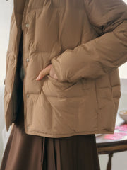 Bea Notched Collar Pocket Down Jacket - Khaki