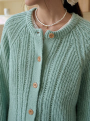 Destiny Round Neck Ribbed Wool Cardigan