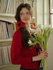 Camila Round Neck Ribbed Lace-up Cardigan