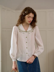 Maren Peter Pan Collar Floral Embroidery Blouse