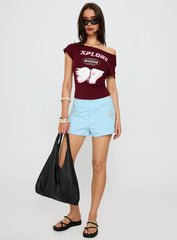 Xplore 97 Off Shoulder Graphic Top Burgundy