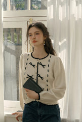 Miranda Round Neck Contrast Bow cardigan