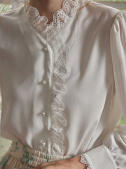 Hanna Puff Sleeve White Lace Blouse