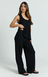 Black Knit Two-piece Set: Shell Top and Pants
