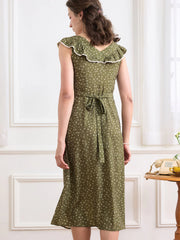 Denver Ditsy Floral Print Ruffle Trim Split Dress