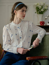Madison Lace Paneled Button Front Cotton Blouse