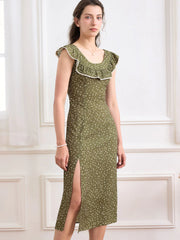 Denver Ditsy Floral Print Ruffle Trim Split Dress