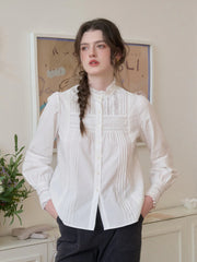 Carter Stand Collar Hollow Lyocell Cotton Blouse