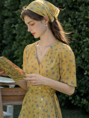 Samara Rose Polka Dot Floral V-neck Tea Dress