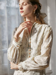 Lyric Printed Stand Collar Midi Dress