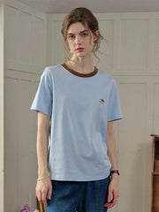 (Add-on Item) Annalise Contrasting Color Crew Neck SR Exclusive Design Embroidered Logo Cotton T-shirt