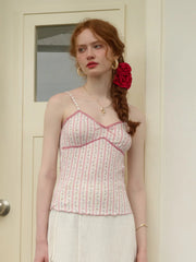 Elouise Floral Striped Lace-up Pink Suspender Top